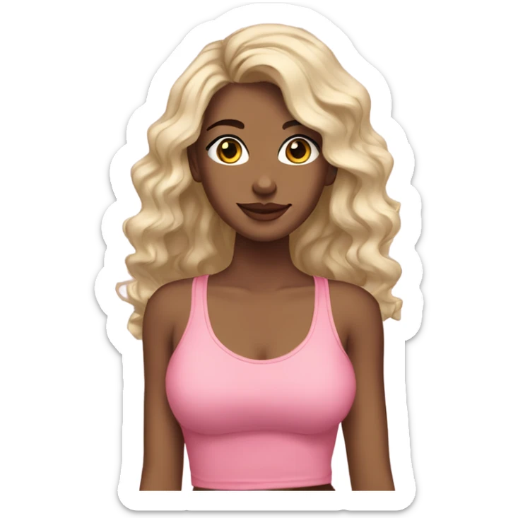 pretty girl black wavy shoulder leghth hair tan skin pink tank top sticker
