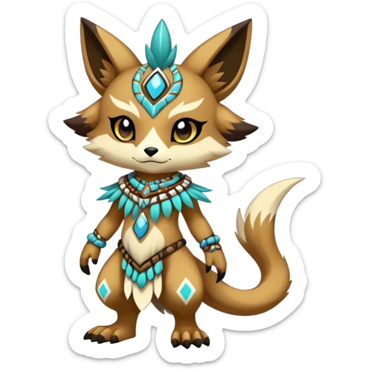 Anthro Sona Cool Edgy Cute Colorful Shy Shamanic Tribal Shiny Fakemon-Fantasy-Creature Full Body sticker