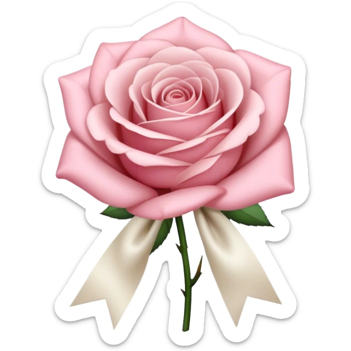 beautiful realistic aesthetic single rose in white and powder pink with an ivory colored bow  sticker
