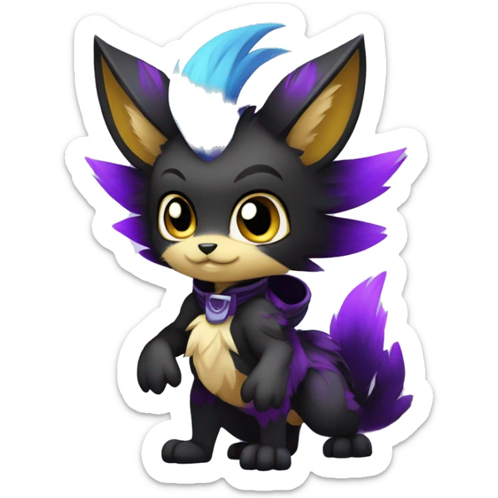 Anthro-Edgy-Cool-Black-Purple-Contrast-Colors-Fantasy-Fur-Sona-Chibi-Shiny-Fakémon-Hybrid full body sticker