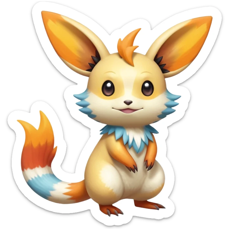 Colorful Shiny Exotic Victini-Salandit-Minccino-Emolga-Fakémon-hybrid-creature (full body)  sticker