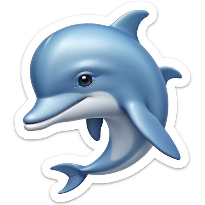 Cinematic Noble Dolphin Portrait Emoji, Poised and graceful, with a sleek, streamlined body of smooth, silvery-blue skin and a gentle, arched dorsal fin, deep, soulful eyes exuding intelligence, Simplified yet sharp and sophisticated features, highly detailed, glowing with a soft, aquatic luminescence, high shine, intelligent and elegant, stylized with an air of oceanic majesty, focused and fluid, soft glowing outline, capturing the essence of a watchful and confident marine guardian that seems ready to leap out of the screen with effortless authority! sticker