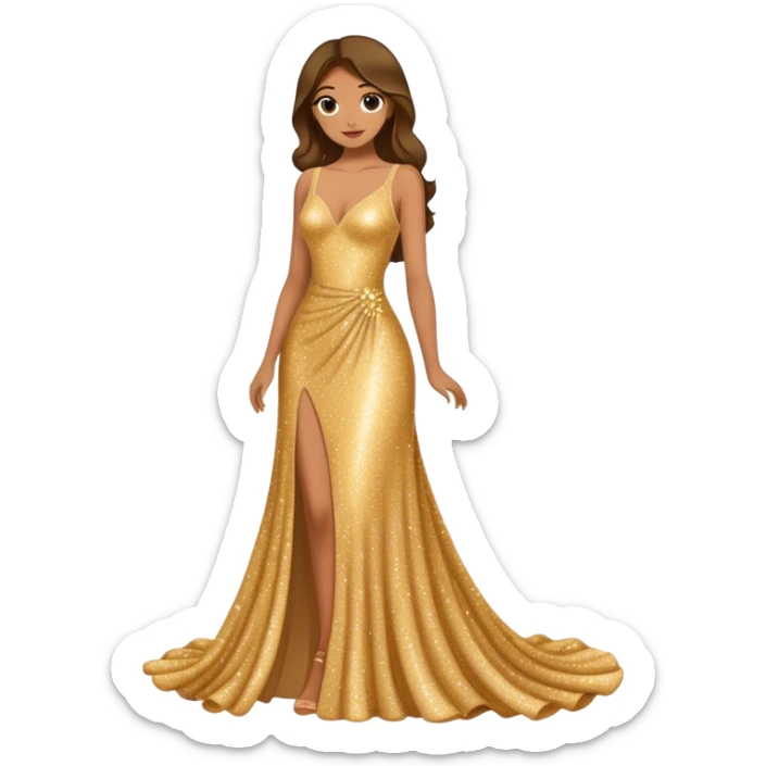 long gown dress made out of golden glitter sticker