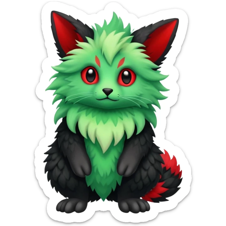 Kawaii Cute Edgy Black Green Red ethereal Fionbri-Vernid-Trico-animal-creature full body sticker