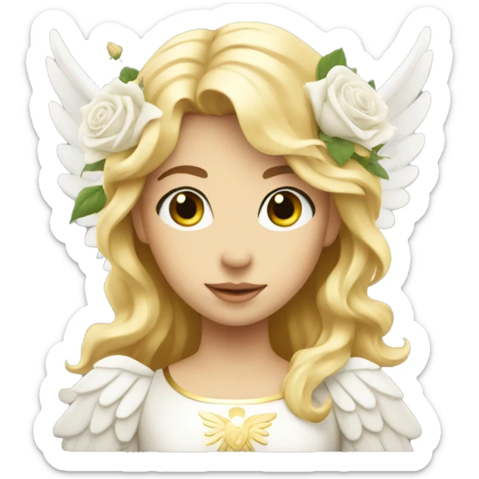 White angel with golden hair and a bouquet of white roses sticker