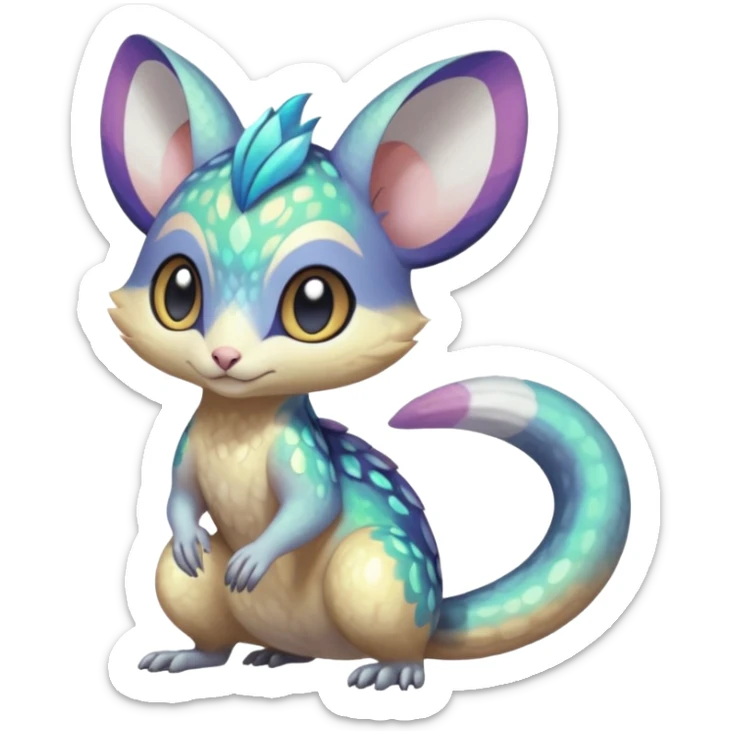 Shiny furry scaley Meloetta-Vernid-Trico-Gerbil-Genet-Pokémon-Fakémon-hybrid-fusion-creature sticker