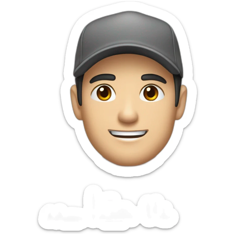 Pale skinned fit Man with black hair in a gray cap and dark gray polo T-shirt keeping a pasted box into his hands sticker