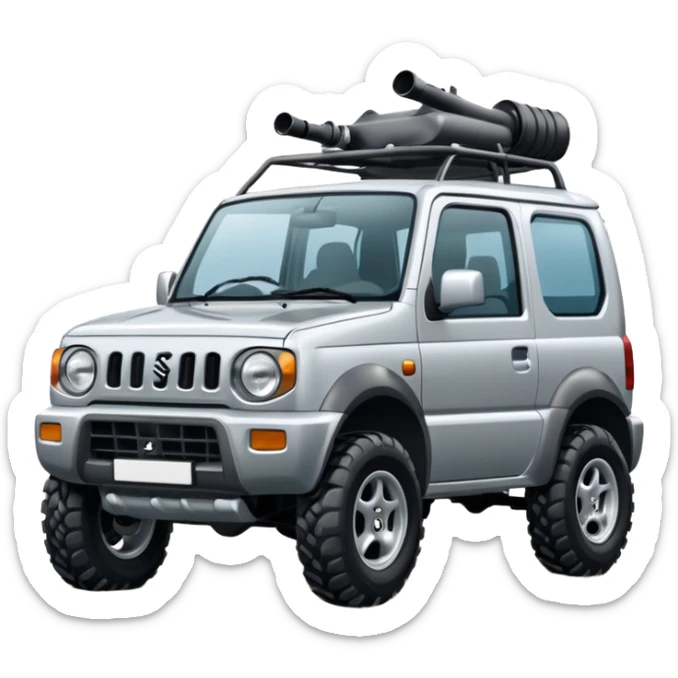 make a silver 1999 suzuki jimny emoji with big mud tyrpes and a snorkel sticker