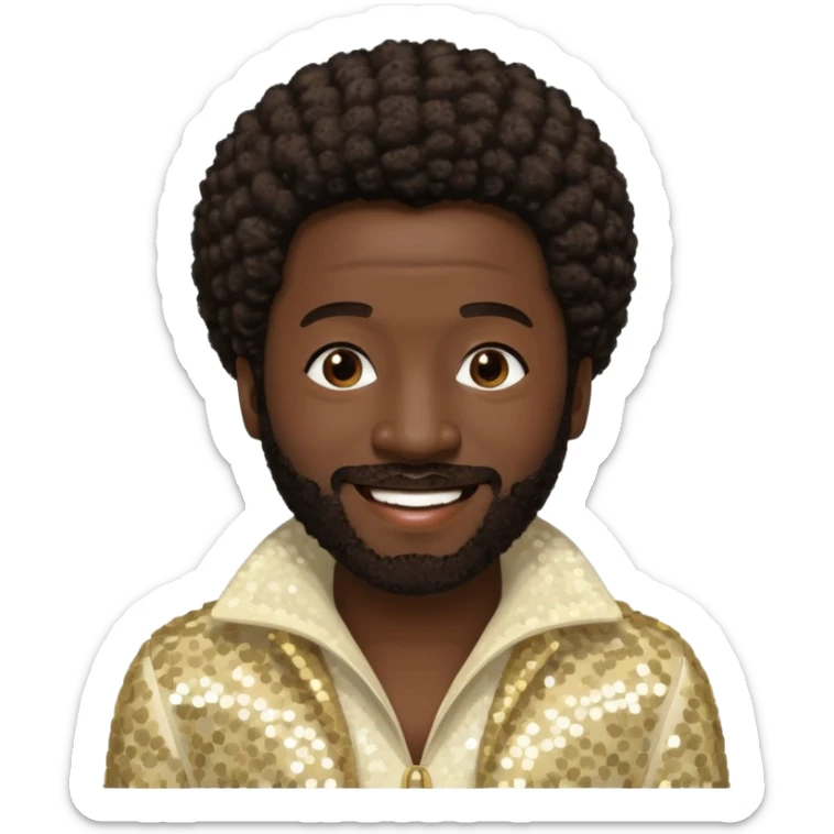 Eddie Levert from The O'Jays with dark brown afro hair, cream sequin outfit sticker