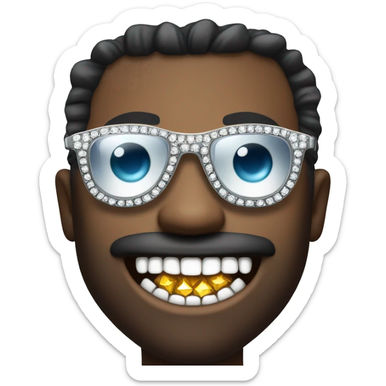 movie star with sunglases and shiny diamond teeth, the teeth are diamonds, shiny diamonds and jewels instead of teeth sticker