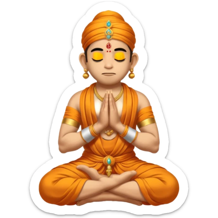 Hanuman ji seated and praying with close eyes with golden mukut and only in dhoti no upper wearings sticker