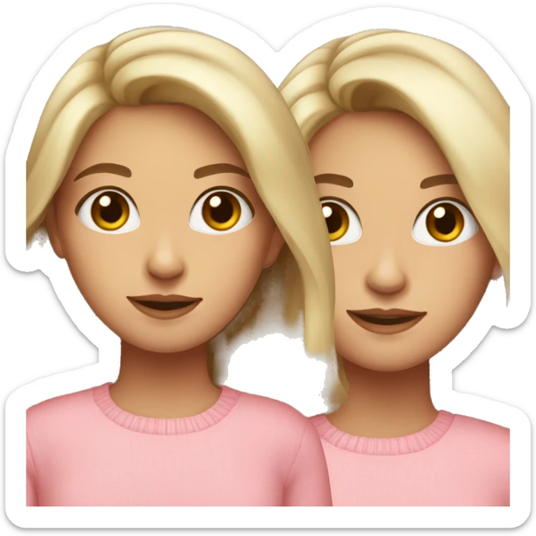 girl with brown eyes, brown with blonde highlights medium hair, pink sweater sticker