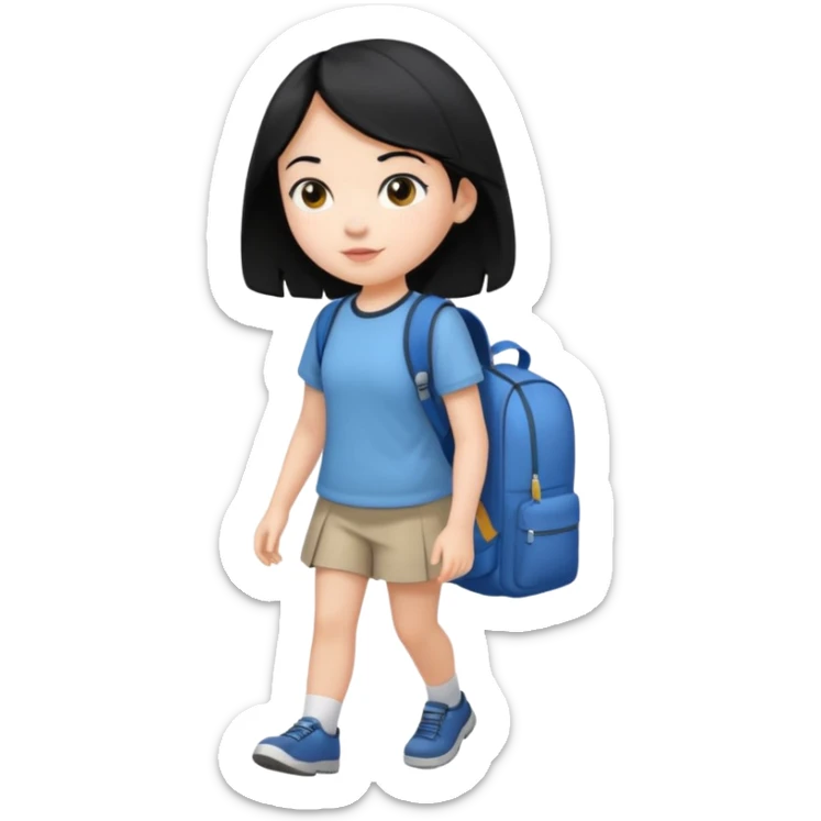 girl with black hair in short sleeves going to school sticker