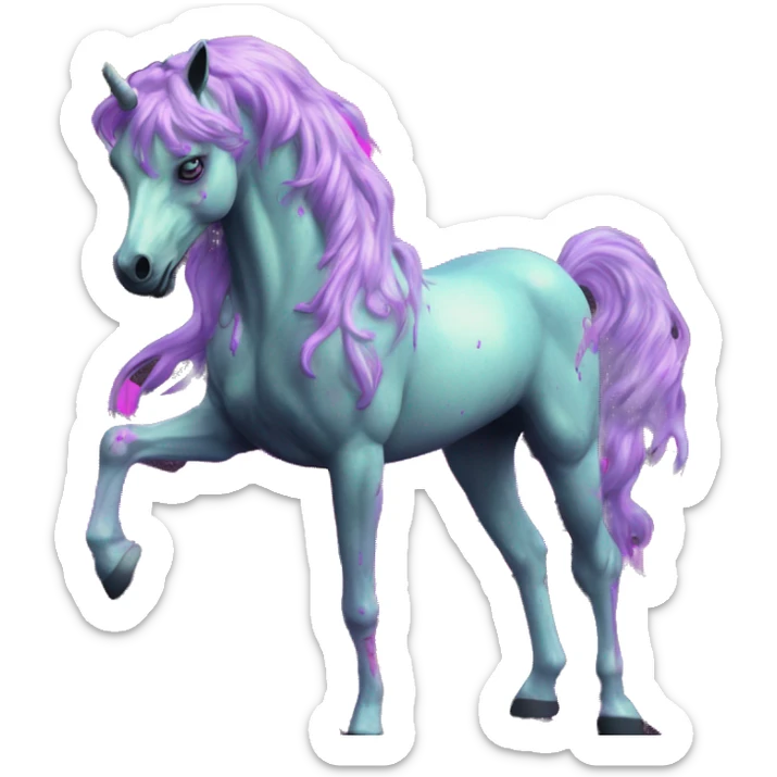 .Zombie_ Vaporwave black holographic oilslick zombie unicorn yellow caution tape graffiti Pegasus  sticker