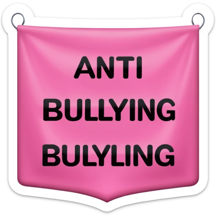 Hyperrealism, pink color banner with typography text "Anti-bullying" in bold white, black colors, isolated still life, render. No emoji icons, no emoji faces  sticker
