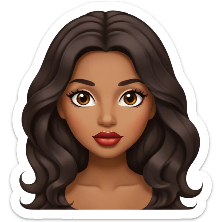 Glamourous, medium brown skin tone, very beautiful woman, with big plump lips, long long lashes, black wavy long hair, brown eyes sticker