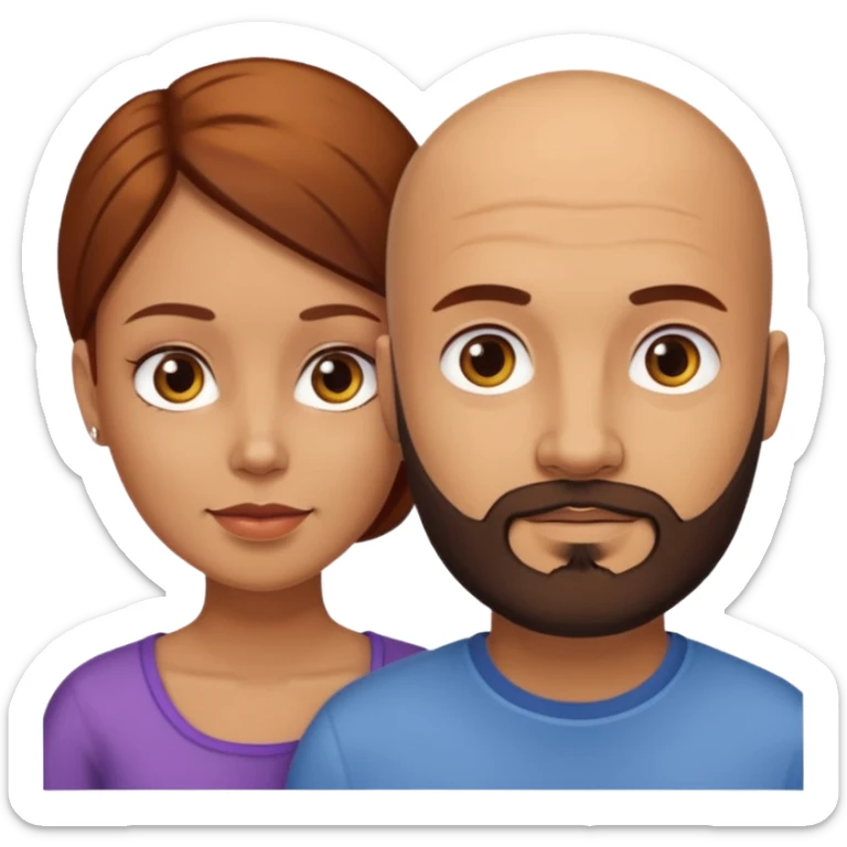 Couple. A bald man with dark brown beard and a girl with light skin dark yellowish brown auburn hair. sticker
