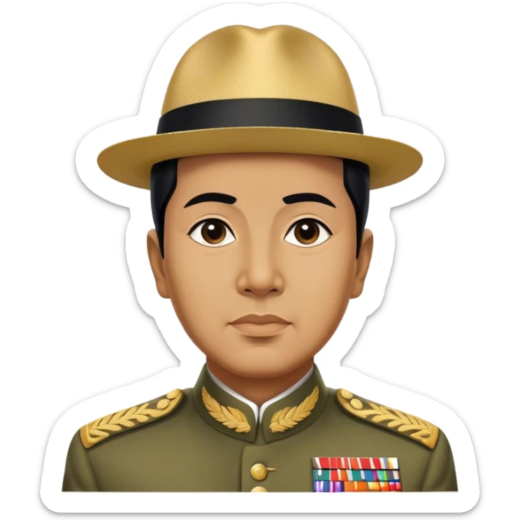 ​Cinematic Realistic Portrait of Sukarno, depicted in a lifelike, realistic style based on his iconic portrait, showcasing his thoughtful, charismatic expression in period attire, rendered with detailed textures and warm, evocative lighting that captures his pioneering spirit and national pride, sticker