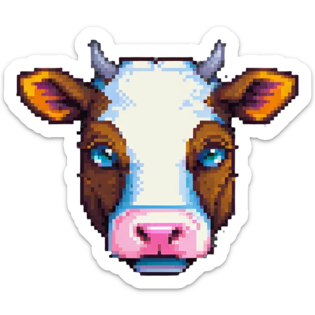 ultra-minimal blocky Minecraft cow head emoji with one large colorful square pixel, perfectly square, extremely simple, abstract, playful, childlike sticker