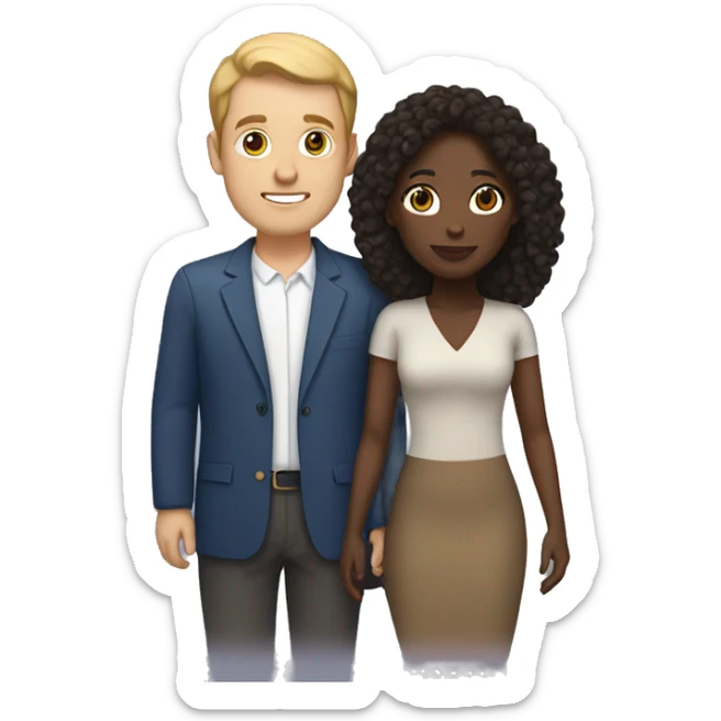 interracial couple with black woman and white man with brown hair sticker
