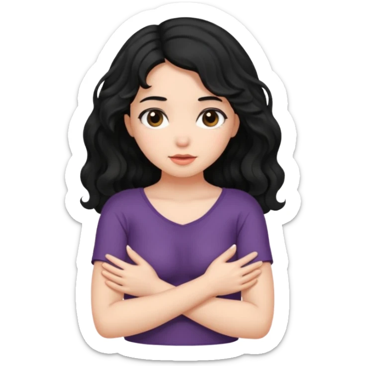 Naked girl, bare chest, bare hips, shy, black wavy hair, naked, hiding boobs sticker