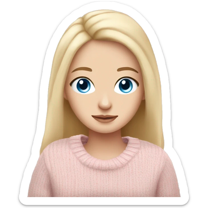 Pretty blue eyed white girl with light pink sweater reading cozy sticker