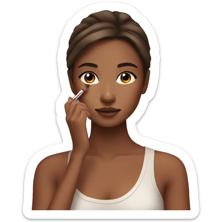 An aesthetic girl with brown hair and eyes a slightly tan skin , doing her makeup  sticker
