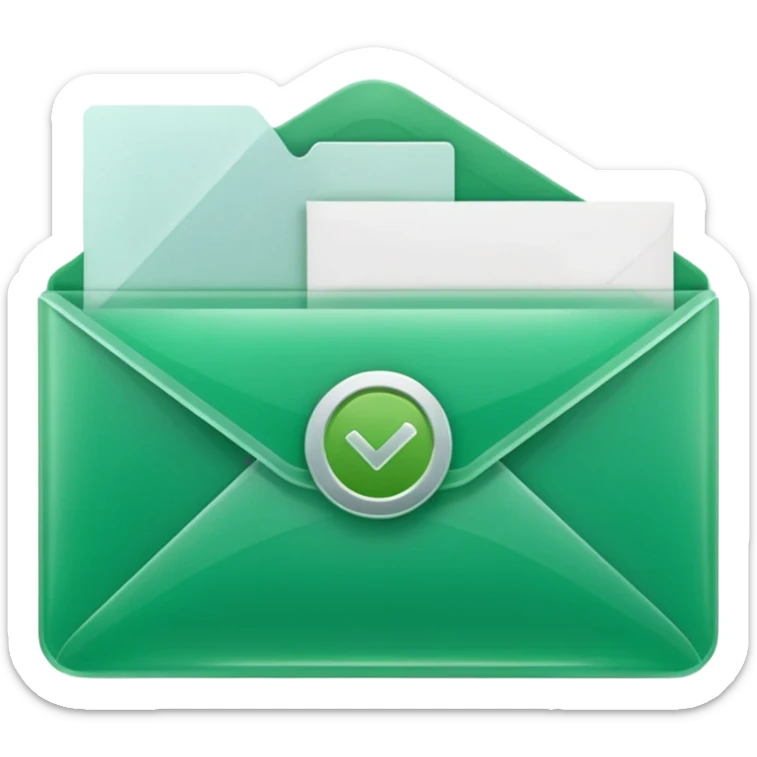 A simple emoji-style icon of a transparent green plastic gym logo, folder envelope, slightly open, with clean edges, soft shine, and subtle shading, conveying fitness organization and active lifestyle. sticker