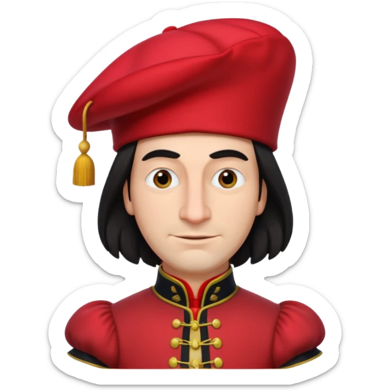 lord farquad avec un chapeau rouge plat sur le dessus, il a un vêtement rouge avec des manches bouffantes sticker
