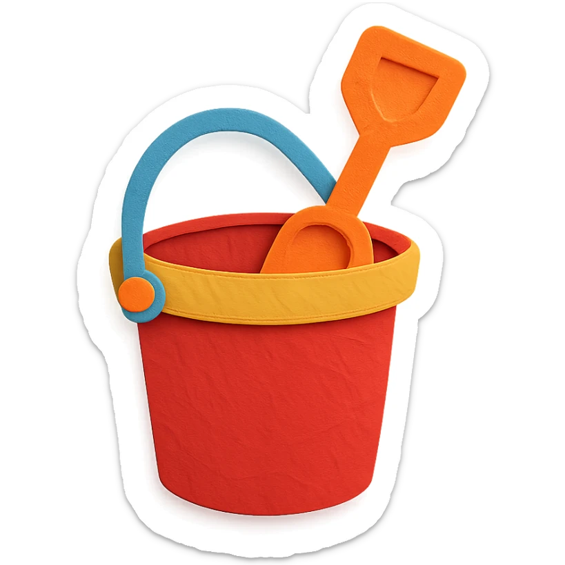 colorful and playful beach bucket and pail in paper-craft style sticker