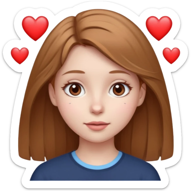 девушка с русыми волосами серыми глазами бледной кожей и сердечками над головой  sticker