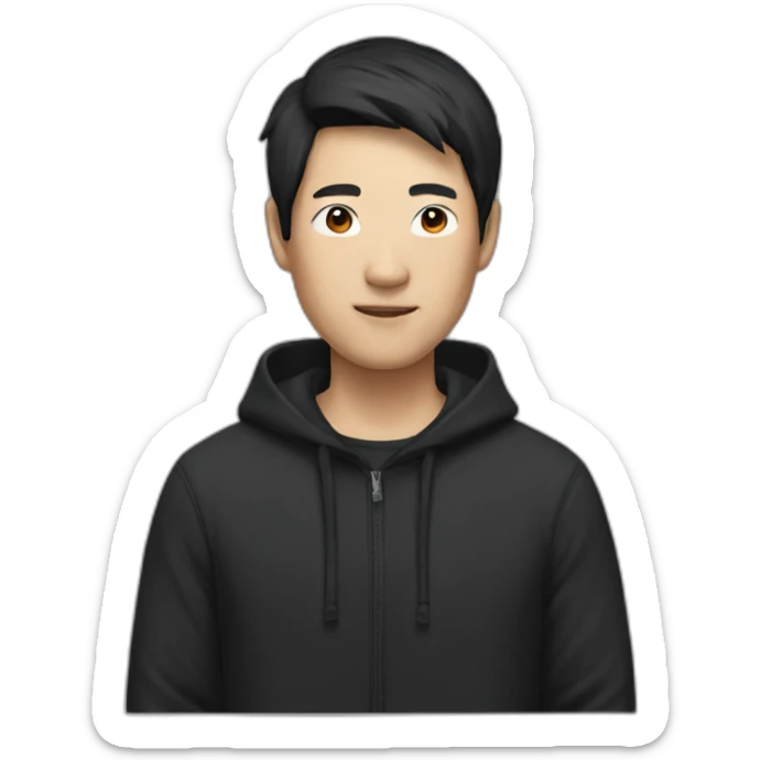 A mature Chinese boy with black hair wearing black hoodie sticker