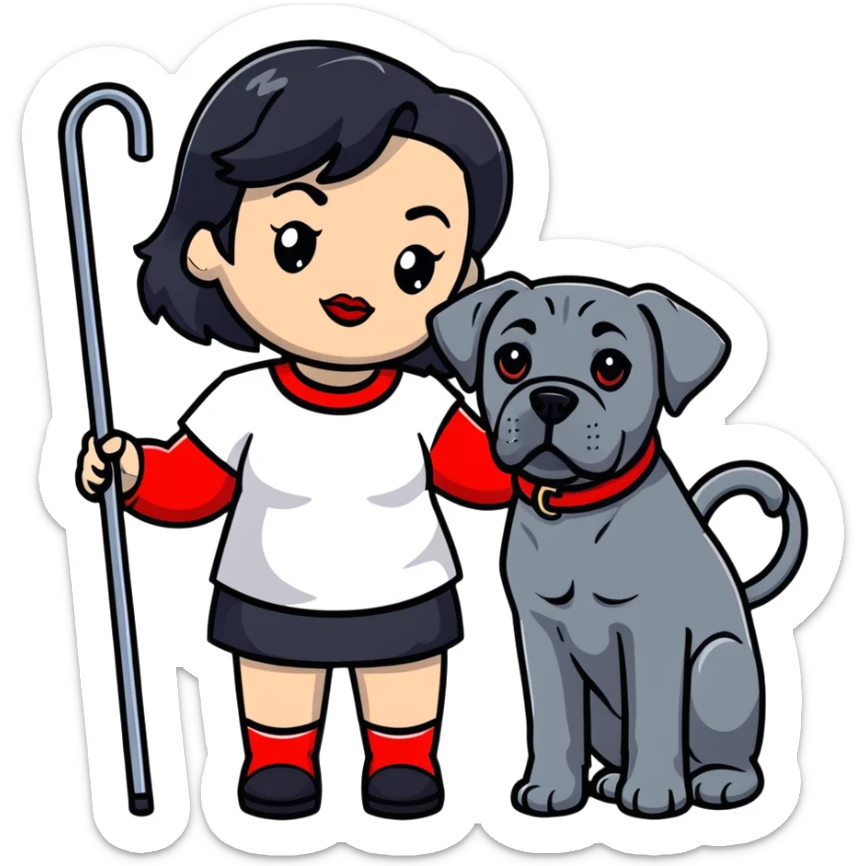 fashionable woman with red lips and black hair with a Cane Corso dog sticker