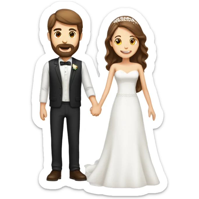 Man with brown hair and beard and woman with brown hair getting married  sticker