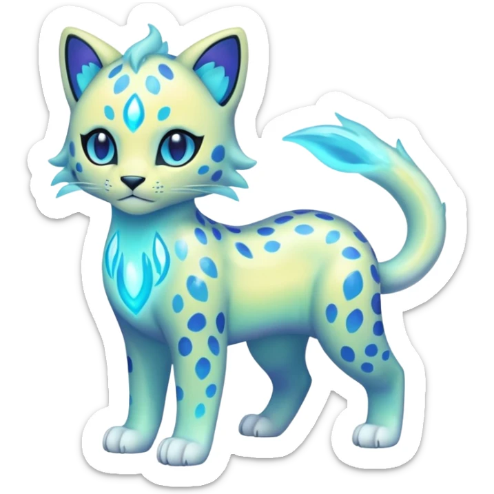 Colorful Iridescent Shiny Pastel Nebulae Glowing Neon Bioluminescent Bright Icy Elemental Pawny Cute Innocent Liepard-Amaura-Litten-Sprigatito-Pokémon-fusion-creature (full body) sticker