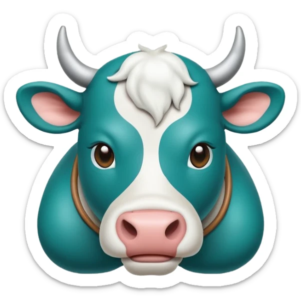 Emoji-style icon of a cow and buffalo with a scan frame or AI detection overlay, representing breed identification. Clean, friendly, rounded design, easy to recognize at small sizes, teal and white accents, no text, transparent background. sticker