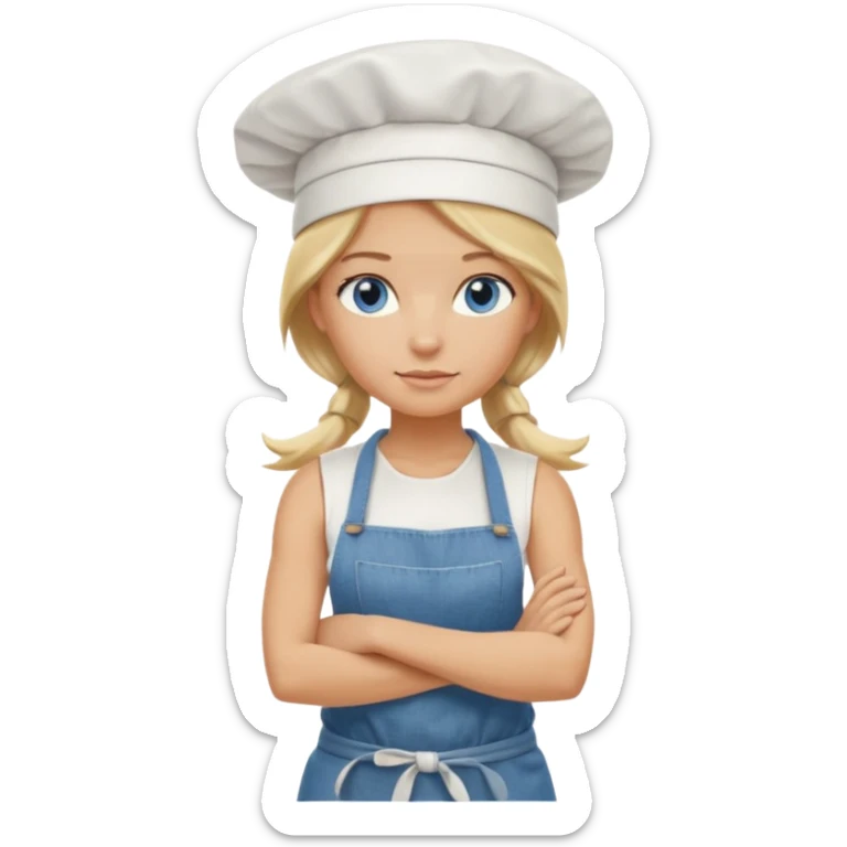 Sexy Full body 
Long Blonde hair blue eyed female chef arms folded wearing tank top and denim shorts and chef hat arms folded sticker