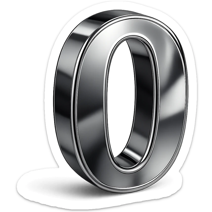 number 0 in chrome 3D emoji style sticker