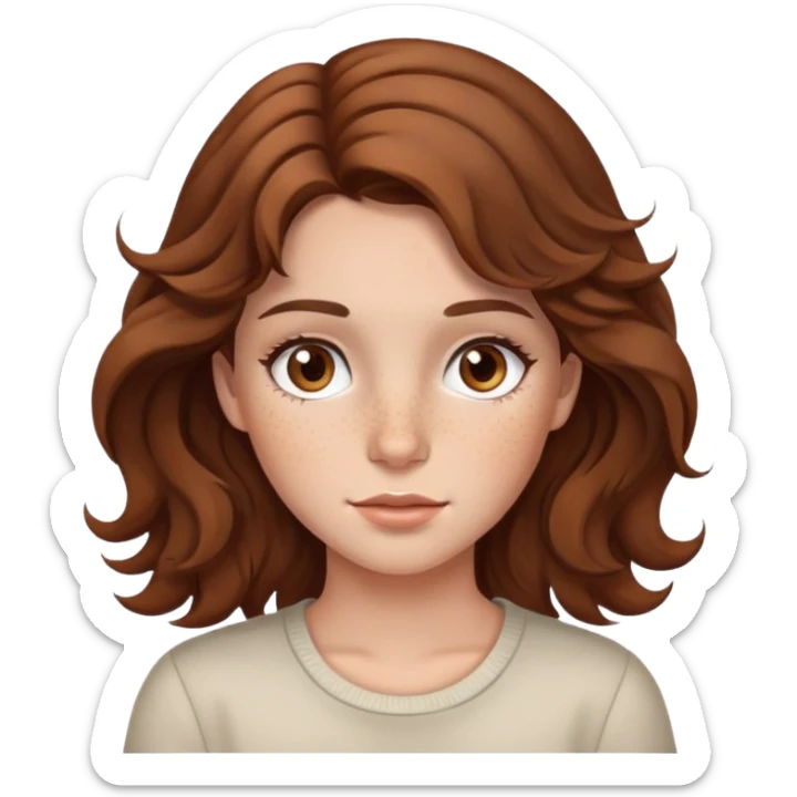 Girl with brown wavy hair, brown eyes and freckles  sticker