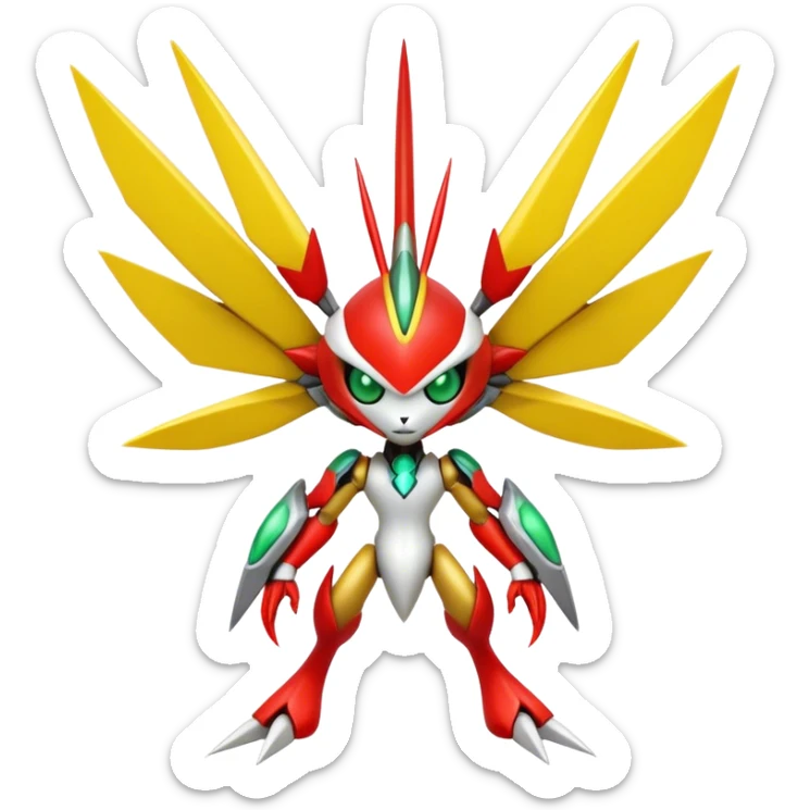 Cute Cool Edgy Shiny Futuristic Ethereal Legendary Kartana-Digimon-Scizor-hybrid full body sticker