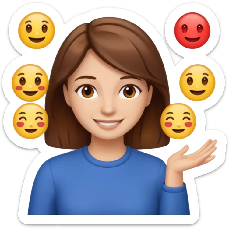 Keep her skin fair but give her brown hair. She is teaching how to make emojis. sticker