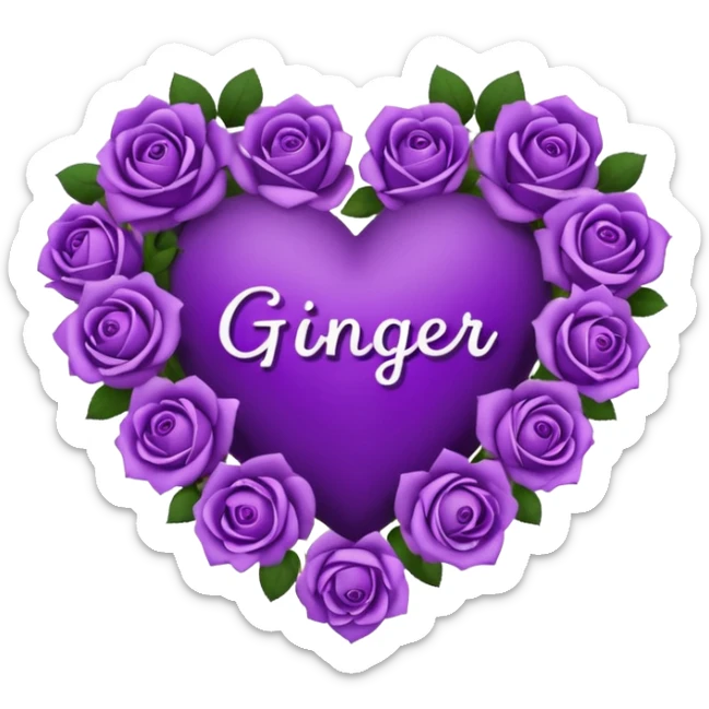 Heart made of purple roses and text in the center that says Ginger  sticker