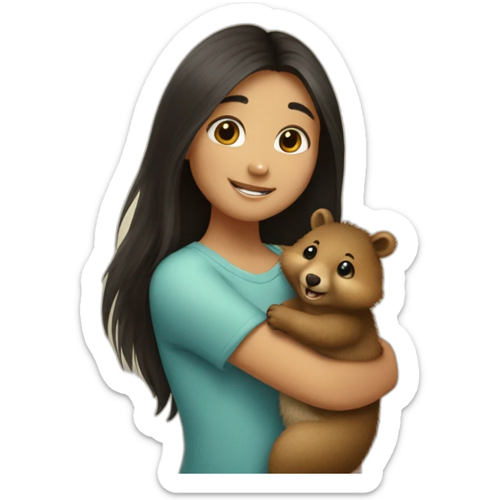 happy-girl-who-is-black-long-hair-and-hugging-happy-quokka sticker