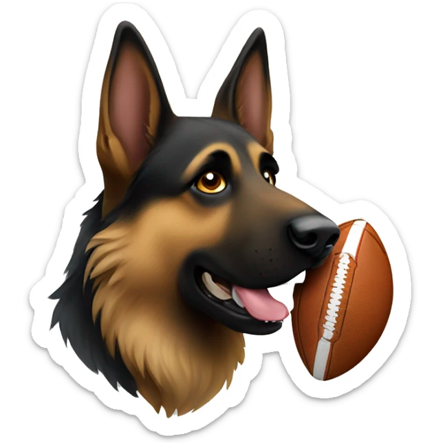 dark long hair german shepherd holding a football in his mouth sticker