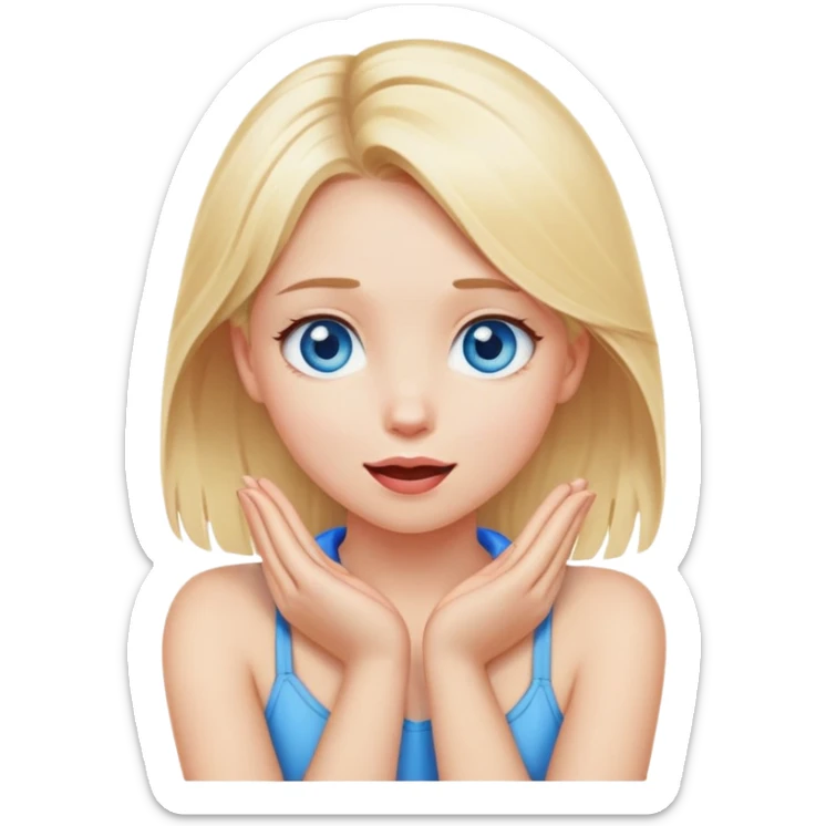 blue eyed blonde girl with hands crossed around neck and tongue out and looking up  sticker