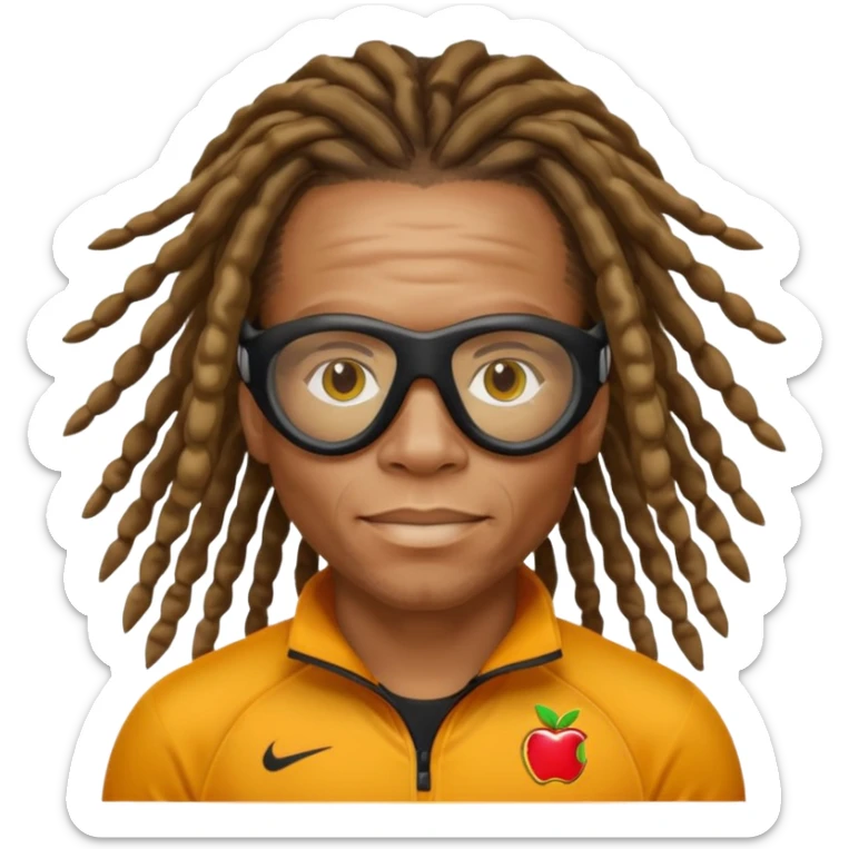 Edgar Davids with signature dreadlocks and sports goggles, apple style emoji sticker
