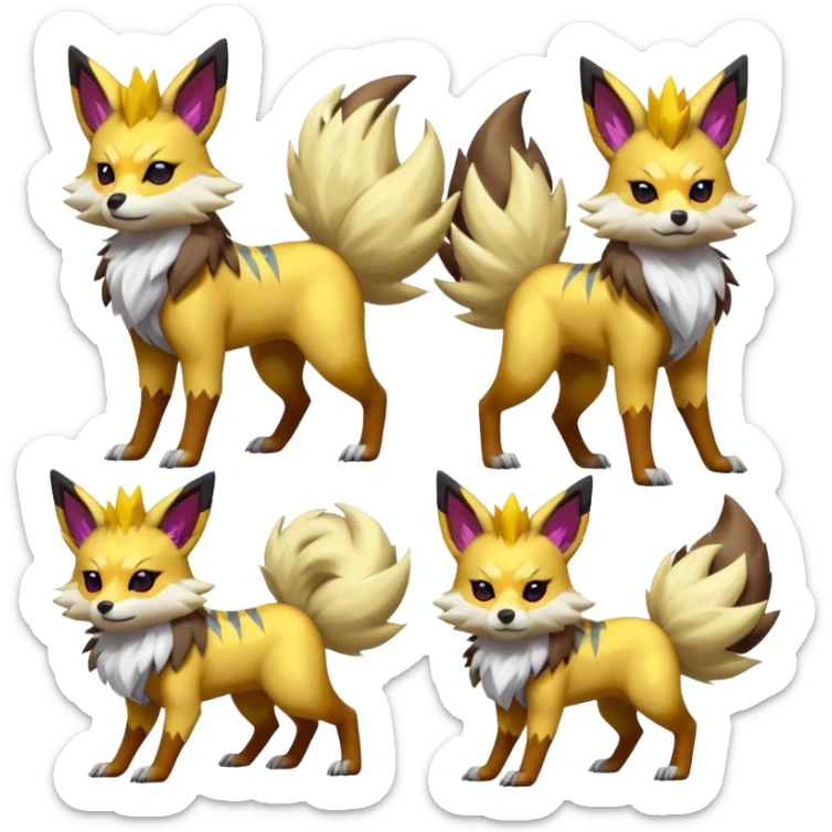 Feral Quadrupedal Digitigrade Zorua-Jolteon-Lycanroc-Furret-Renamon-Zeraora-Vernid-fusion-hybrid-creature, full body  sticker