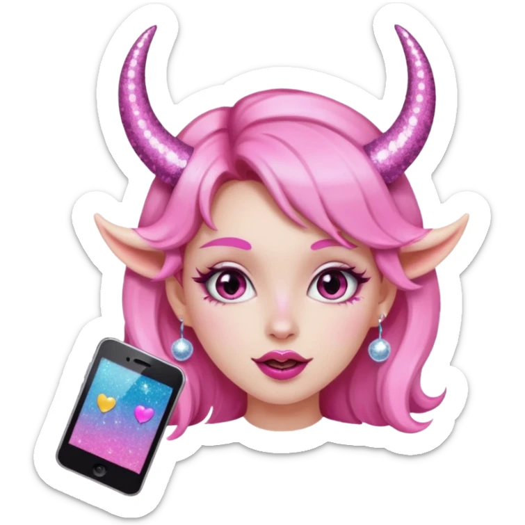 glitter pink girl naughty selfie glitter pink horns sticker