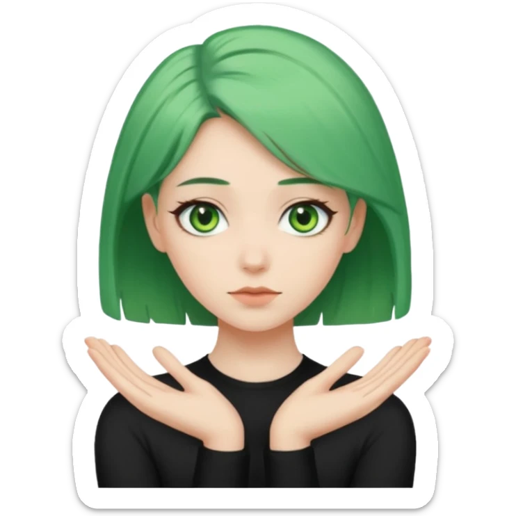 woman with green eyes and green hair putting her pis on her shoulders (pose) sticker