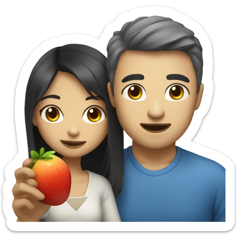 Asian girl giving fruits to white man with blue eyes sticker